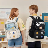 SUSTRALO Black Large Ita Bag Backpack with Insert, Kawaii Pin Display Backpack for College Travel, Work Daypack with Laptop Sleeve