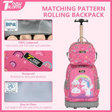 NEW TILAMI 16 Inch Rolling Backpack with Lunch Bag for Kids Adjustable Handle Carry-on Suitcase Wheels for Girls Boys School Travel Camping, Pink Rainbow Unicorn