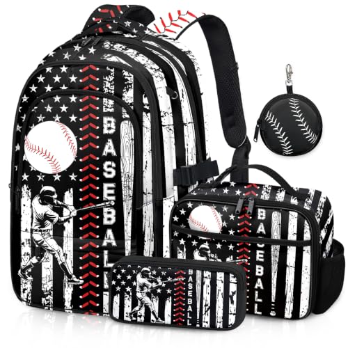 Labfen Baseball Backpack for School, 4PCS Boys Backpack with Lunch Box