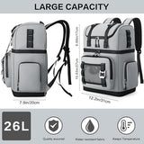 YOUNGOA Large Waterproof Insulated Cooler Backpack for Men & Women, Double Decker Leak Proof for Beach, Camping, Picnic, Travel, 26L Capacity, 44 Cans (Gray)