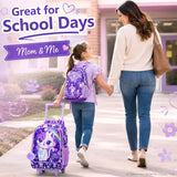 KLFVB Kids Rolling Backpack for Girls, Roller Wheels School Bag with Lunch Bag, Wheeled Sequins School Bookbag for Children - Cat
