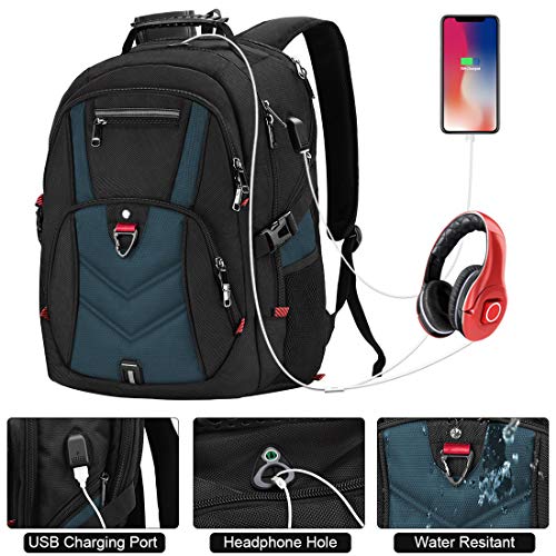 NEWHEY Laptop Backpack 17 Inch Business Travel Backpacks for Men Women Extra Large Waterproof TSA Anti Theft College Bookbags with USB Charging Port 17.3 Gaming Computer Backpack 45L, Blue