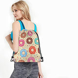 Beabes Donuts Drawstring Bags Backpack Bag Colorful Doughnuts Chocolate Blue Pink Donuts Sweet Food Dessert Sport Gym Sack Drawstring Bag String Bag Yoga Bag for Men Women