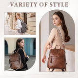 RAVUO Backpack Purse for Women, Fashion Anti Theft Leather Purse Convertible Ladies Shoulder Bag Handbag with Guitar Shoulder Strap,Grey