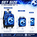 UFNDC 3PCS Rolling Backpack for Boys, Men Lightning Football Backpacks with Wheels，Water-Resistant Travel Roller Wheeled Bookbag