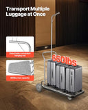 VEVOR Luggage Cart, 600 LBS Load Capacity, 3 Wheel Stainless Steel Bellman Cart, Valet Kart with Grey Carpeted Deck and Rubber Wheels, Ideal for Convention Centers, Hotels, Rental Properties, Silver