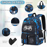Fitvc School Backpack for Boys - 4pcs Gamer Boys Backpack with Lunch Box Set for Kids Teens Elementary Middle High School - 18" Large Capacity School Bookbag with Multiple Pockets