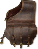 Coltoro Leather Horse Riding 2 Compartment Saddle Bag Brown for Western Saddle with Straps Around Pommel