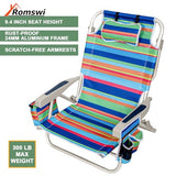 2Pk Aluminum Extra Wide 5-Position Lay Flat Folding Backpack Beach Chairs for Adults, with Cooler Bag, Cup&Phone Holder, Towel Bar for Outdoor Lawn Picnic Sport, Portable Camping Chairs, Multi Stripes