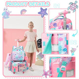 Meetbelify Cute Cat Rolling Backpack with Wheels for Girls Rolling Backpacks with Lunch Box for Elementary School Students 3 in 1 Kids Travel Luggage Suitcase for Girls Age 8-10
