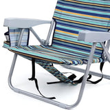 Yestomo Backpack Beach Chair for Adults, Folding Beach Chair with 4 Positions, Heavy Duty Chair with Large Cooler Pouch Support to 350LBS (Stripes_Blue&Cyan&Yellow)