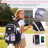 Bevalsa Rolling Backpack for Girls, Roller Backpack with Wheels, Cute Bow Wheeled School Bookbag Set with Lunch Bag & Pen Case, Suitcases for Kids Teens Elementary Middle Student (Black Pink)