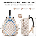 Mosthink Pickleball Racket Backpack Tennis Bag for Women Water-Resistant and Machine Washable Tennis Backpack，Lightweight Sports Bag for Pickleball, Badminton (Plaid Brown)