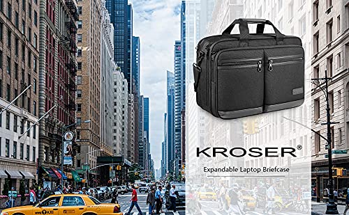 KROSER Laptop Bag Stylish Laptop Briefcase Fits Up to 17.3 Inch Expandable Water-Repellent Shoulder Messenger Bag Computer Bag with RFID Pockets for Business/Travel/College/Men/Women-Black