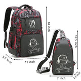 Pawsky Skateboard Anime Luminous Backpack School Backpack with USB Charging Port for Teen Boys, College School Bookbag Lightweight Laptop Bag with Sling Bag Set, Red