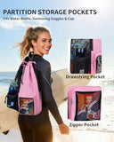 WANDF Swim Bag Mesh Drawstring Backpack with Wet Pocket Beach Backpack for Swimming, Gym, and Workout Gear (Pink)