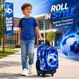 UFNDC 3PCS Rolling Backpack for Boys, Men Lightning Football Backpacks with Wheels，Water-Resistant Travel Roller Wheeled Bookbag