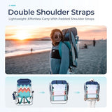 LET'S CAMP Backpack Beach Chair Set of 2, 4-Position Classic Lay Flat, Pillow and Padded Shoulder Straps, Storage Pouch and Towel Bar, Support 350LBS, Wave