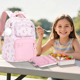 Bevalsa Backpack for Girls, Bow School Bookbag Teen Girls Backpack Set with Bento Lunch Box, Insulated Bag & Pencial Case, 43oz Lunch Containers for Kids Elementary Middle Student (Pink Bow)