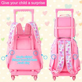 AGSDON 3PCS Kids Rolling Backpack, Girls Roller Wheels Bookbag, Wheeled Elementary School Bag with Lunch Bag - Turtle