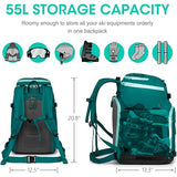 SEMSTY Ski Boot Bag, 55L Waterproof Ski and Snowboard Boots Travel Backpack for Skis, Snowboard, Ski Helmet, Goggles, Gloves & Accessories (Lake Blue)