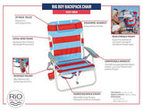 Rio Beach 2-Pack Wide Big Boy 4-Position Backpack Beach Chair with Pillow, Arms, and Storage Pouch, Lightweight Outdoor Portable Camping Chair with Carry Straps, Supports up to 300 lbs., Blue/Red