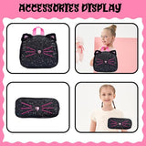 Meetbelify Rolling Backpack for Girls Cute Cat Backpack with Wheels for Elementary Students Kids Black Travel Luggage for Girls Age 6-8