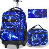 gxtvo Rolling Backpack for Men, Wheeled Bookbag with Lunch Box for Adults, Kids Water Resistant Roller School Bag for College Teens Boys Travel - Lightning Blue