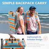 Compact Portable Beach Chairs for Adults 2 Pack, 5-Position Aluminum Lay Flat Backpack Beach Chair, Low Beach Chair with Cooler Pouch, Storage Pouch, Towel Bar, Cup Holder, Rainbow Stripe 2 Pack