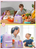 Bulyoou School Backpack Set for Girls Back to School Gift for Kids Preppy Bookbag Lunch Bag Cute Backpack with Chenille Patch(Purple)
