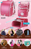 IwaiLoft Ransel Randoseru Backpack Automatic Satchel Japanese School Bag Cherry Blossom Sakura Embroidery PU Bookbag for Girls (Rose)