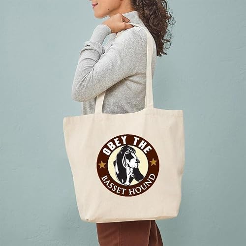CafePress Obey The Basset Hound Tote Bag Natural Canvas Tote Bag, Reusable Shopping Bag