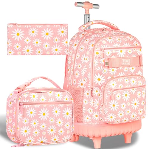 AGSDON Rolling Backpack for Girls, Women Roller Wheels Bookbag, Laptop Daisy Wheeled School Bag with Wheels for Teens | Backpacks4Less