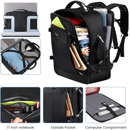 VECKUSON 30L Carry-On Backpack - TSA Approved for Flights, RFID Anti-Theft, Fits 17.3" Laptop, 19.7x13x6in, Heavy-Duty Weekender for Men/Women (Black)