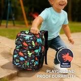 BrainyBees Kids Backpack for Boys Kindergarten - 15 Inch Sturdy School Bookbag Fits Folder, Dinosaur Backpack for Kids 4-7 with Leakproof Insulated Pocket for Lunch and Snacks, Black