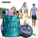 VIGEGARI Large Beach Backpack Waterproof Sandproof - Customized Oversized Drawstring Pool Bag with Shoe Compartment for Toiletries, Towels, Gym, Travel