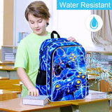 ZLYERT 3Pcs Gamer Backpack for Boy, 17" Lightning School Bookbag for Elementary Preschool Kindergarten, Kids School Thunder Backpacks with Lunch Box (Blue)