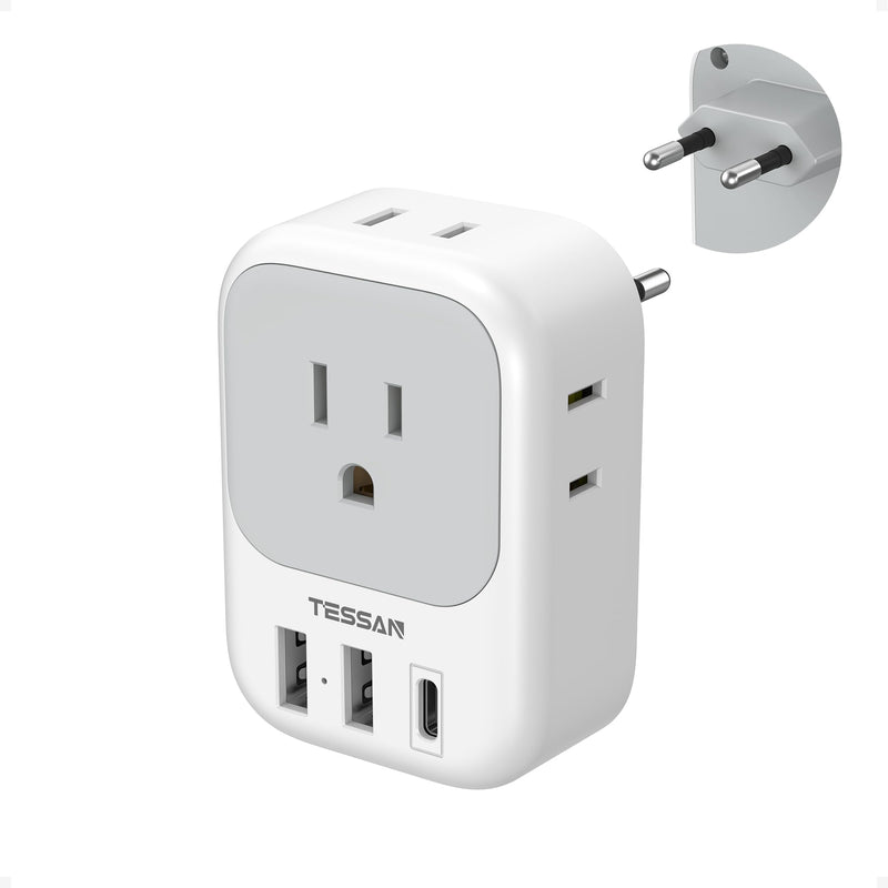 European Travel Plug Adapter USB C, TESSAN International Plug Adapter with 4 AC Outlets 3 USB Charging Ports, Type C Europe Power Adaptor for US to EU France Germany Iceland Spain Italy