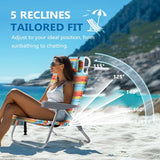 PASAMIC Backpack Beach Chair for Adults Portable, Lay Flat Reclining Beach Chair with 5 Positions, Tall Heavy Duty Folding Chairs with Cup Holder, Cooler Pouch, Storage Pouch, Multicolor Stripe