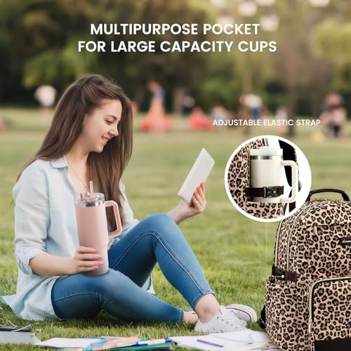 LOVEVOOK Laptop Backpack for Women with Pouch Pocket for Large Capacity Cup,17 Inch Laptop Computer Bag Travel Backpack Purse,Waterproof Work Business Backpack College Teacher Bags,Leopard print