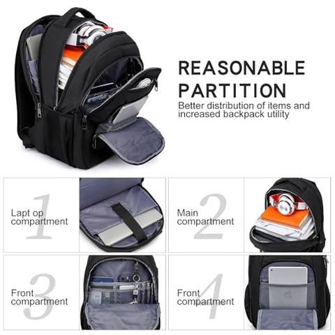 Liokesa Laptop Backpack for Men Women, School Backpacks for Boys Girls,Water Resistant Black Backpack 15.6 Inch College Bookbag Daypack