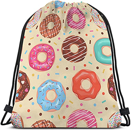 Beabes Donuts Drawstring Bags Backpack Bag Colorful Doughnuts Chocolate Blue Pink Donuts Sweet Food Dessert Sport Gym Sack Drawstring Bag String Bag Yoga Bag for Men Women