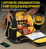 Tool Backpack, Heavy-Duty Tool Organizer Bag for Men Dad Gift, Water-Resistant Technician Tool Carrier w/ Molded Base, Laptop Storage, Backpack for Electricians HVAC Construction Repairman Home Repair