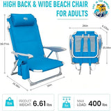 #WEJOY Beach Chair for Adults, Reclining Adjustable Position, Lay Flat Lightweight Folding Portable Aluminum Chair with Backpack Straps,Padded headrest, Heavy Duty 400 lbs Lawn Chair for Beach, Sand