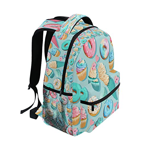 Blueangle Cupcakes Donuts Pattern Print Computer Backpack - Lightweight School Bag for Boys Girls Tenns