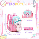 Meetbelify Cute Cat School Backpacks for Girls Backpack with Lunch Bag for Elmentary Students Kids Travel Bookbag for Girls Age 6-12