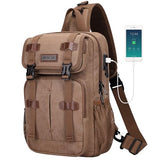 WITZMAN Sling Bag for Men Large Canvas Crossbody Bag with USB Charging Port
