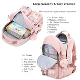 KIDNUO Backpack for Girls, 15.6 Inch Laptop School Bag Kids Kindergarten Elementary College Backpacks Large Bookbags for Teen Girl Women Students Casual Travel Daypacks (Pink)