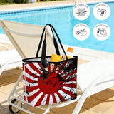 Japanese Chariot Flag Mesh Beach Bag, Red Black Flag Abstract Large Tote Bag for Swim Pool Beach Travel