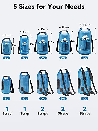 HEETA Dry Bag Waterproof for Women Men, Roll Top Lightweight Dry Storage Bag Backpack with Phone Case for Travel Swimming Boating Kayaking Paddle Board Camping Beach Accessories (Transparent Blue,10L)